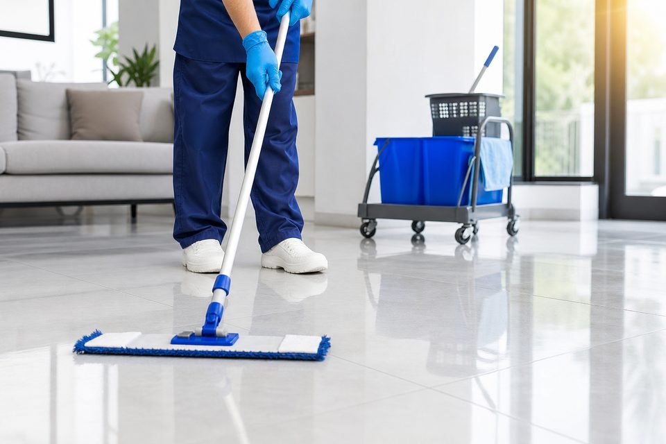 Limpeza de manutenção com mop profissional