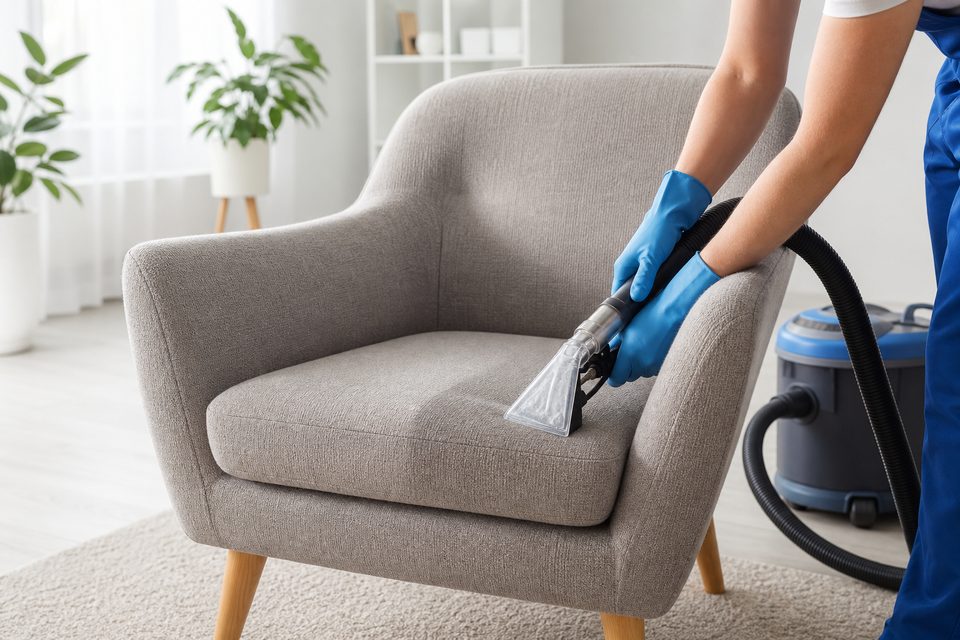 Limpeza profissional de poltrona estofada