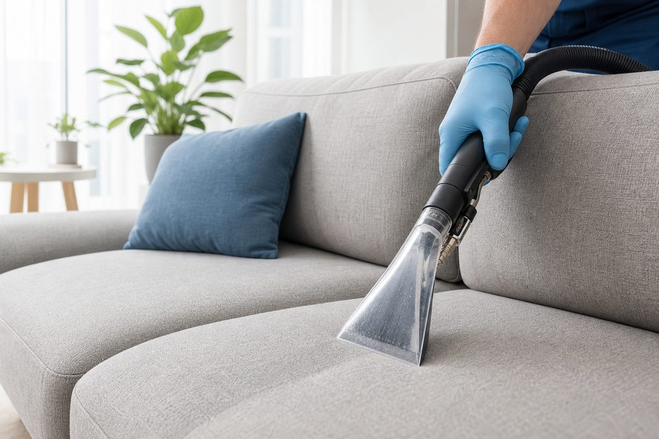 Limpeza profissional de sofá com extratora